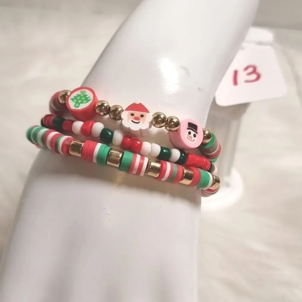 👋 CHRISTMAS STACKING 3 BRACELET SET charm adjustable